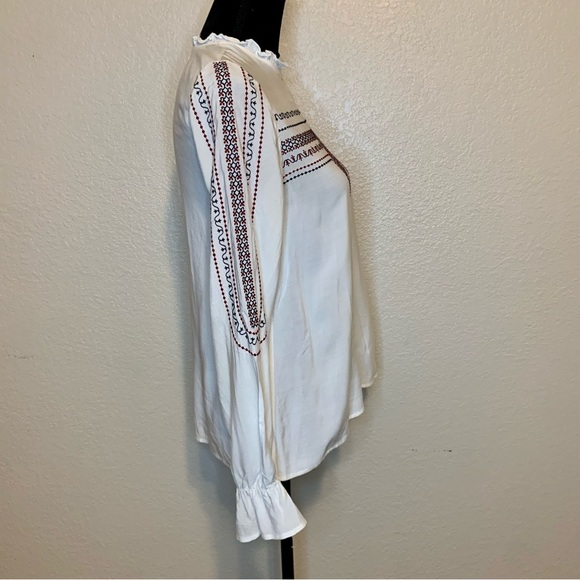 Zara Basic Boho Embroidered Blouse Long Sleeve High Neckline White Size XS - Picture 8 of 12
